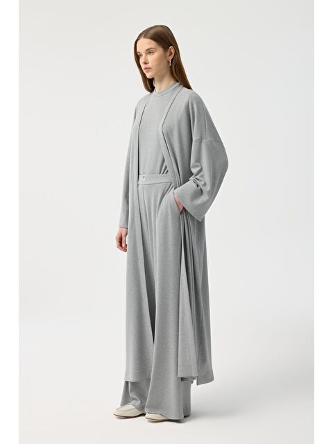 Kadriye Baştürk Modal Cupra Pantolon Bluz Abaya Takım Gri Melanj