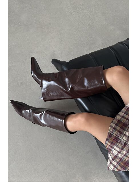 Straswans Fabian Kadın Tozluk Detay Kırışık Deri Çizme Kahve - S000512883-19413