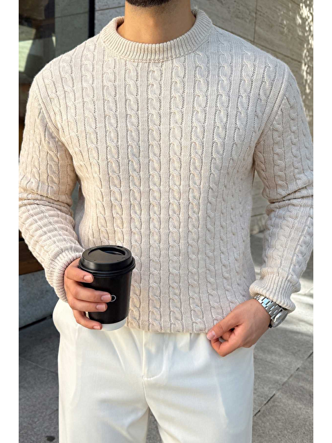 Livio Ferri Mira Premium Saç Örgü Bisiklet Yaka Kalın Triko Kazak - S000531048-19928