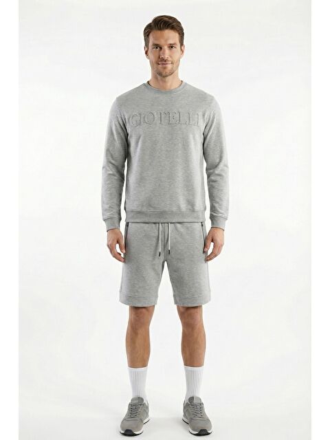 Sabri Özel Giotelli Gri Uzun Kollu Regular Bisiklet Yaka Alt-Üst Şortlu Takım