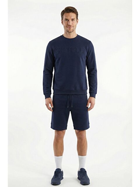 Sabri Özel Giotelli Lacivert Uzun Kollu Regular Bisiklet Yaka Alt-Üst Şortlu Takım