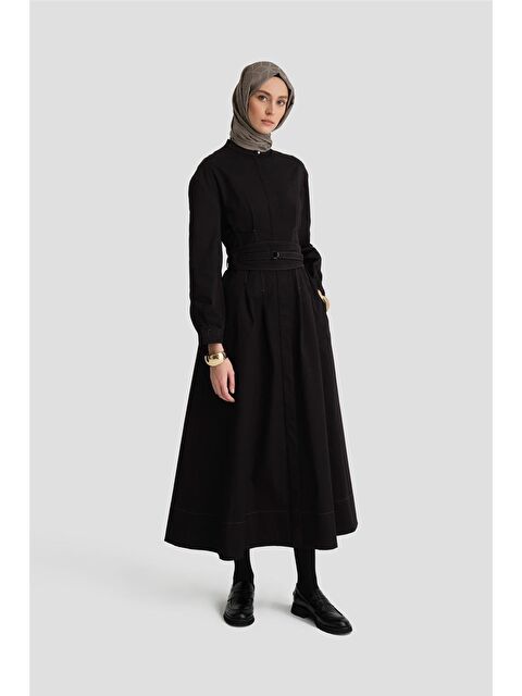 ARMİNE Kemer Detaylı Gabardin Elbise 24K9915 Siyah - S000353673-19351
