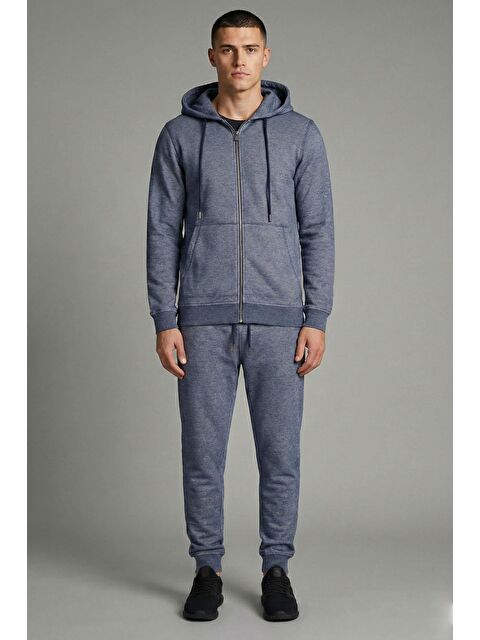 Sabri Özel Giotelli Erkek Lacivert Standart Fit Pamuklu Kapüşonlu Eşofman Takımı