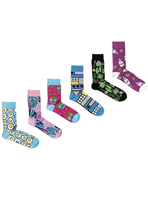 Ozzy Socks 6 Çift Organik Pamuklu Dikişsiz Kadın Çok Renkli Desenli Çorap - S000131543-23173