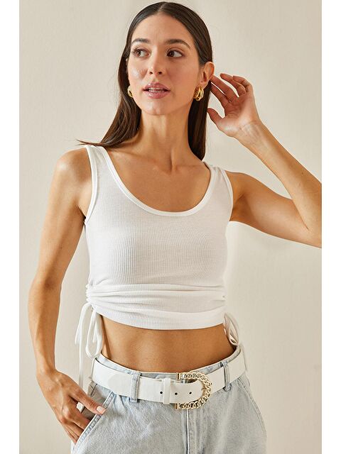 Xhan Beyaz Yanı Büzgülü Crop - S000226112-20063