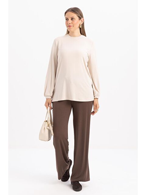 ALLDAY Taş-Bisiklet Yaka Kol Ucu Büzgülü Elastanlı Pamuklu Bluz - S000500723-25636