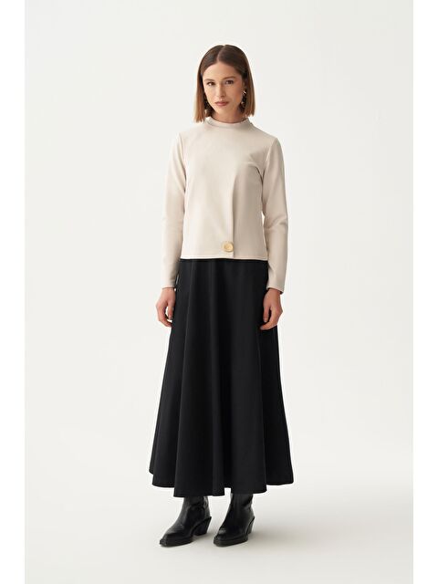 ALLDAY Bej-Gold Düğmeli Pileli Bluz - S000500724-19928