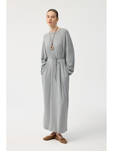 Kadriye Baştürk Modal Cupra Elbise Gri Melanj