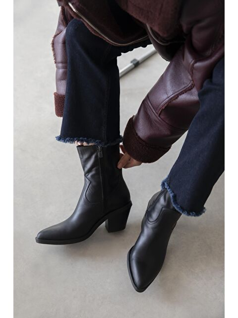 Straswans Cameron Kadın  Hakiki  Cilt  Deri  Topuklu   Bot Siyah - S000512895-19351