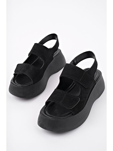 Muggo NANSHE Kalın Taban Çift Bantlı Cırtlı Günlük Kadın Sandalet - S000350643-19351