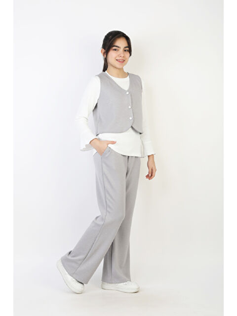 Modanino Kız Çocuk 3'lü Takım-Yelekli,Taş Süslemeli ve Geniş Paçalı 12515 - S000512876-20600