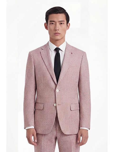 Sabri Özel Giotelli Erkek Kiremit Dar Kesim Roma Kalıp Viskon Desenli Torba Cep Mono Yaka  6 Drop Ceket