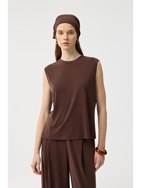 Kadriye Baştürk Modal Cupra Sıfır Kol Body Kahverengi