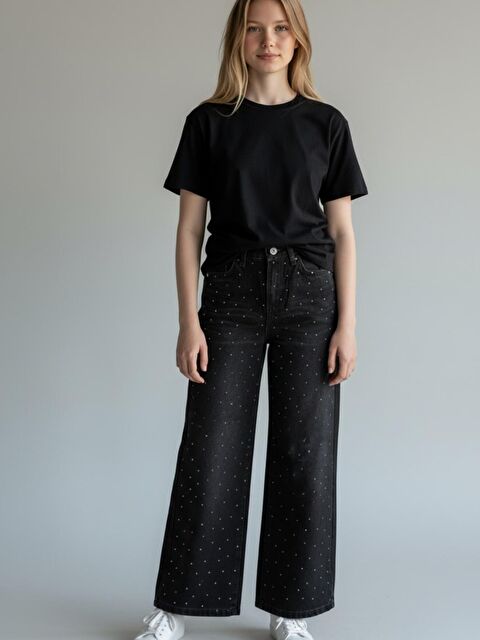 A.S.L GOLF CLUB Kız Çocuk Taş İşlemeli Jean Pantolon 5-15 Yaş Esnek Bel ve Rahat Jean Pantolon - S000512900-19351