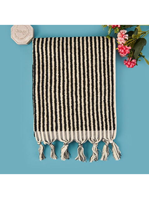 Evidea Soft Helga Yüz Havlusu - Ekru / Siyah - 50x90 cm - S000391132-5406