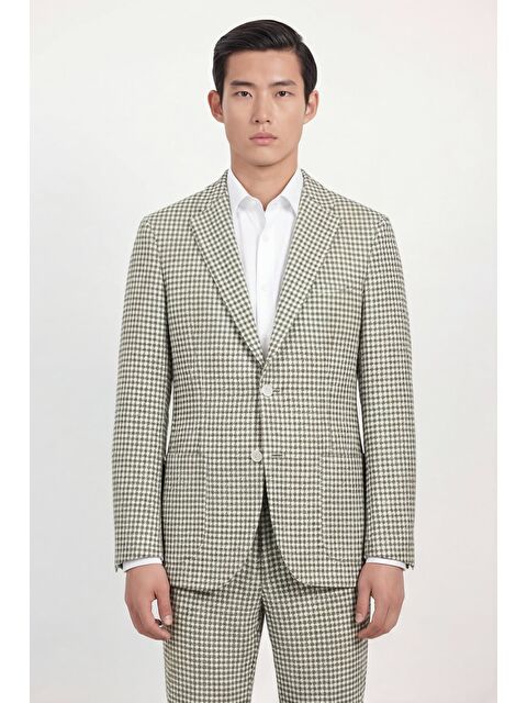 Sabri Özel Giotelli Erkek Açık Yeşil Dar Kesim Roma Kalıp Viskon Desenli Torba Cep Mono Yaka  6 Drop Ceket