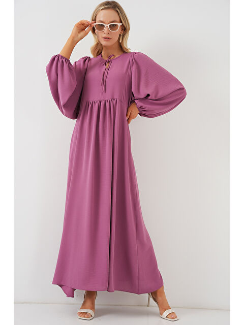 Bigdart Kadın Balon Kol Uzun Tesettür Elbise 2464 - Gül Kurusu - S000386703-20028