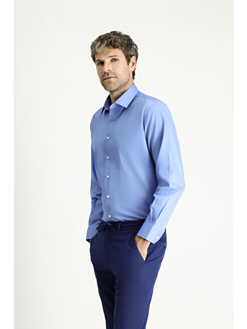 Kiğılı Uzun Kol Non Iron Saten Klasik Pamuklu Gömlek - S000404943-3695