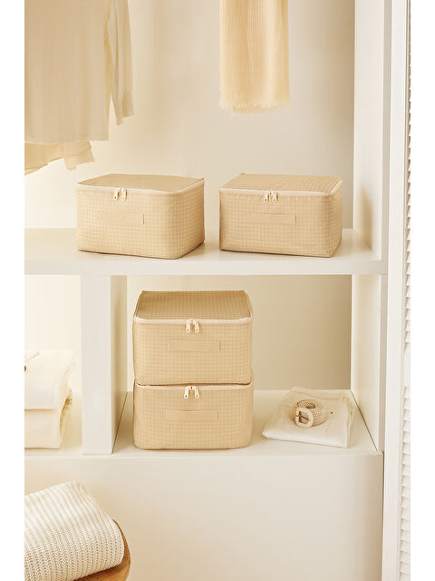 Home Wave 4'lü Küçük Boy Bej Pötikare Hurç Set 30 x 22 x 18 cm - S000446220-19928