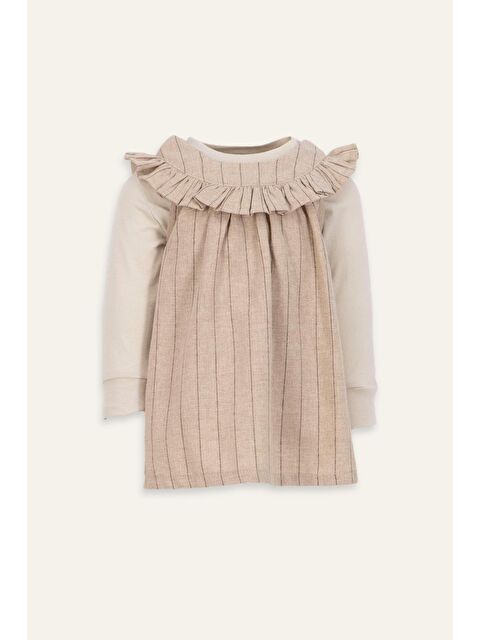 MİNİNİO Kız Bebek Yakası Fırfırlı Elbise Ve Bluz Takım - Bej - S000443305-19928