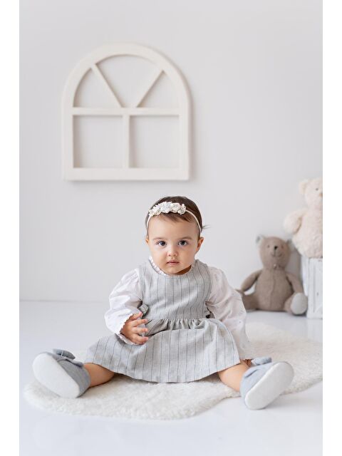 MİNİNİO Kız Bebek Dokuma Elbise Ve Gömlek Takım - Gri - S000443307-20600
