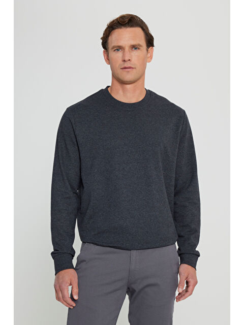 AC&Co / Altınyıldız Classics Erkek Antrasit-Melanj Standart Fit Normal Kesim 2 İplik Recycle Pamuklu Bisiklet Yaka Sweatshirt - S000394264-29666