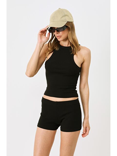 C&City Kadın Fitilli Örme Kısa Boxer 930 Siyah - S000223020-19351