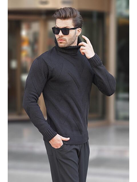 Madmext Siyah Boğazlı Uzun Kollu Desenli Örme Kazak 7279 - S000252656-19351