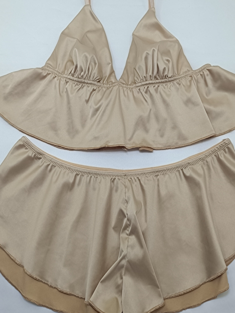 Bonbon Kadın Çapraz Askı Detaylı Saten Şortlu 2 Li Set Bb2051