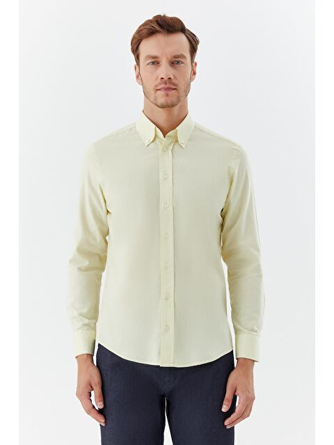 Sabri Özel Düğmeli Yaka Erkek Gömlek Sarı