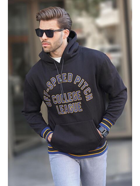 Madmext Siyah Kapüşonlu Cep Detaylı Baskılı  Erkek Hoodie 7068 - S000252657-19351