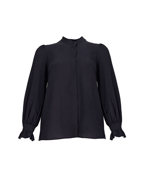 AKER Siyah Hakim Yaka Kolları Fırfırlı Bluz - S000503864-19351