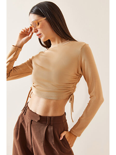 Xhan Camel Bisiklet Yaka Yanları Büzgülü Bluz 5YXK2-48929-53 - S000272333-4557