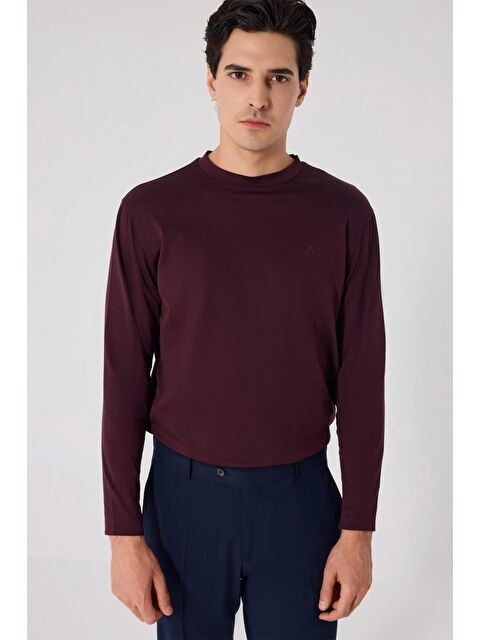 Sabri Özel Bordo Regular Fit %100 Pamuk Bisiklet Yaka Erkek Sweatshirt