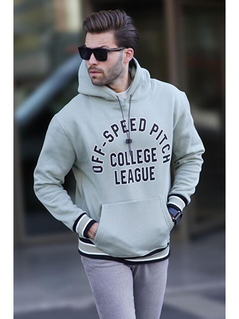 Madmext Çağla Yeşil Kapüşonlu Cep Detaylı Baskılı  Erkek Hoodie 7068 - S000252657-14939