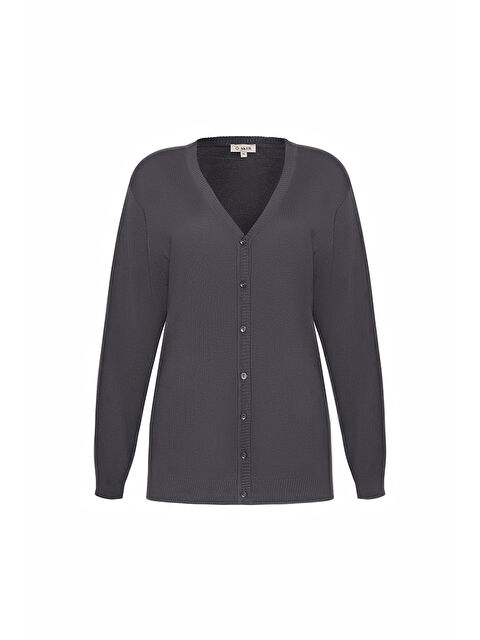 AKER Gri V Yaka Düğmeli Triko Hırka - S000503963-20600