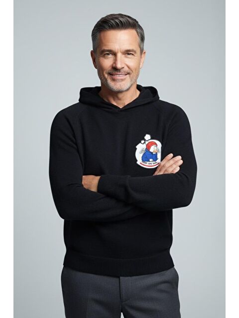 Sabri Özel Giotelli Erkek Siyah Normal Kesim Regular Fit Pamuklu Örme Kapüşonlu Sweatshirt