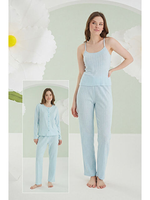 NBB Mavi Loungewear Pintel 3lü Pijama Takımı