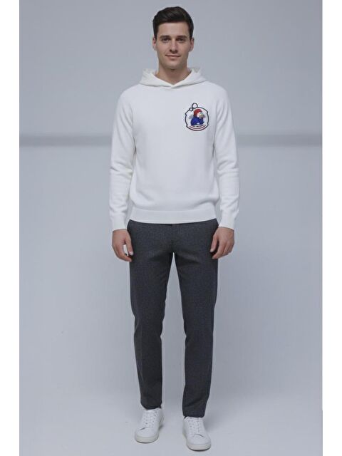 Sabri Özel Giotelli Erkek Beyaz Normal Kesim Regular Fit Pamuklu Örme Kapüşonlu Sweatshirt