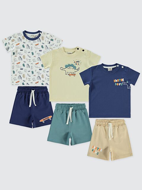 Civil Baby Erkek Bebek Şortlu Takım 3'lü Set 6-18 Ay Lacivert