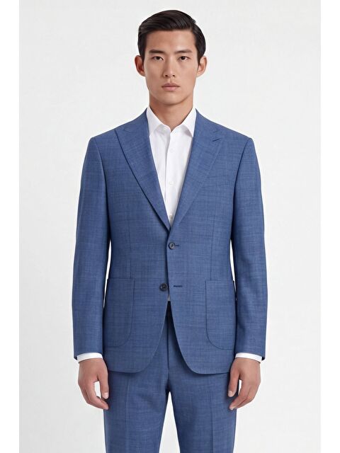 Sabri Özel Giotelli Erkek Mavi Dar Kesim Slim Fit Viskon Dokuma Normal Bel 6 Drop Klasik Takım Elbise