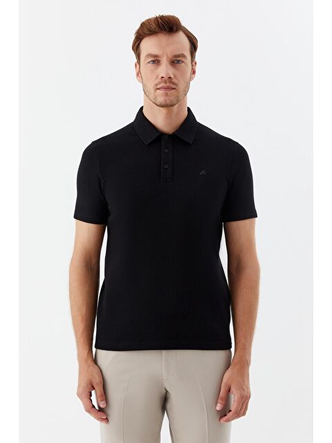 Sabri Özel Siyah Düğmeli Polo Yaka Erkek T-Shirt – Regular Fit - S000525409-19351