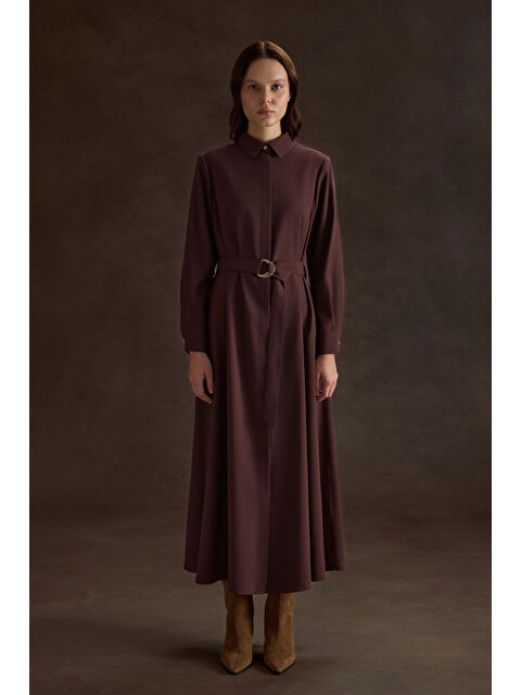 AKER Kahverengi Metal Tokalı Modal Elbise - S000494397-19413