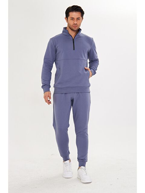 Marco Ferry Yarım Fermuarlı Pamuklu Erkek Eşofman Takımı Gri Melanj 5709-G - S000515248-74