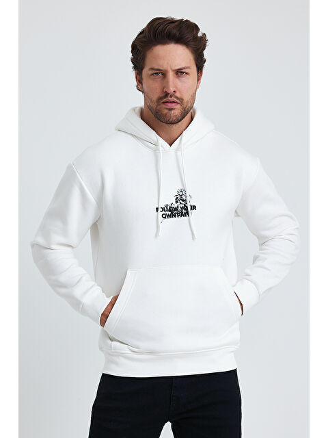 Tarz Cool Regular Fit Yumuşacık Içi Polarlı Kordonlu Kapüşonlu Baskılı Erkek Hoodie - S000252660-20063