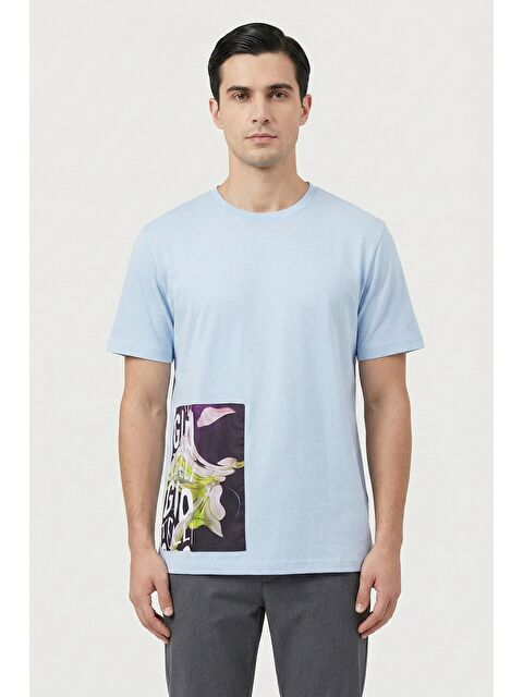 Sabri Özel Giotelli Açık Mavi Oversize Fit %100 Pamuk Baskılı Bisiklet Yaka Erkek Tişört - S000525410-17234