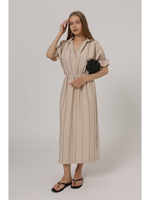 Jane's Beli Lastikli Elbise - Taş - S000527860-20076