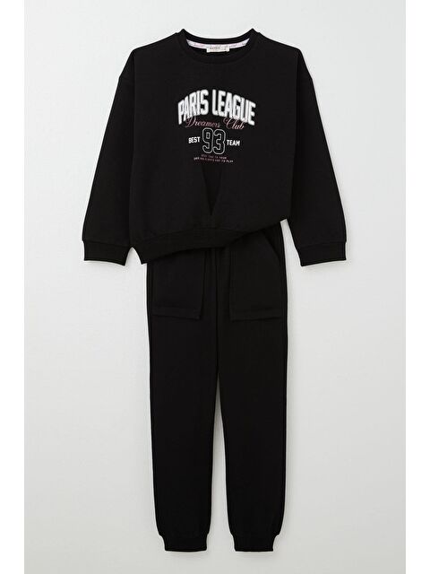 Breeze Kız Çocuk Eşofman Takım Lig Temalı Ön Kısmı V Dikişli Siyah (5-10 Yaş) - S000355935-19351