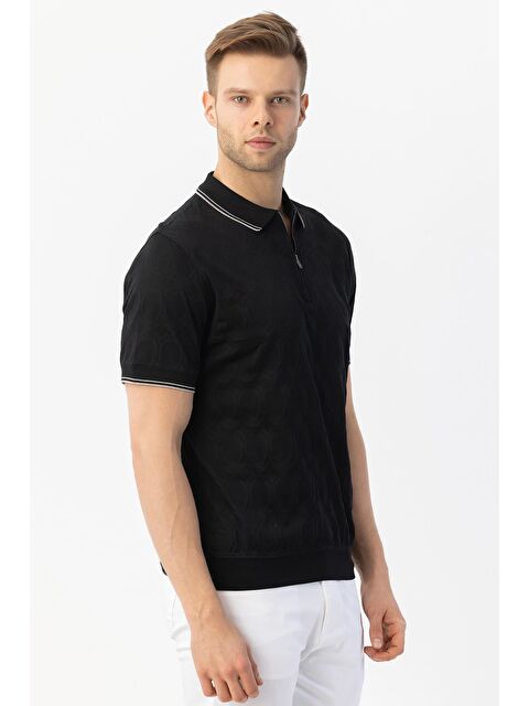 Sabri Özel Giotelli Siyah Regular Fit %100 Pamuk Merserize Fermuarlı Polo Yaka Erkek Tişört - S000525416-19351