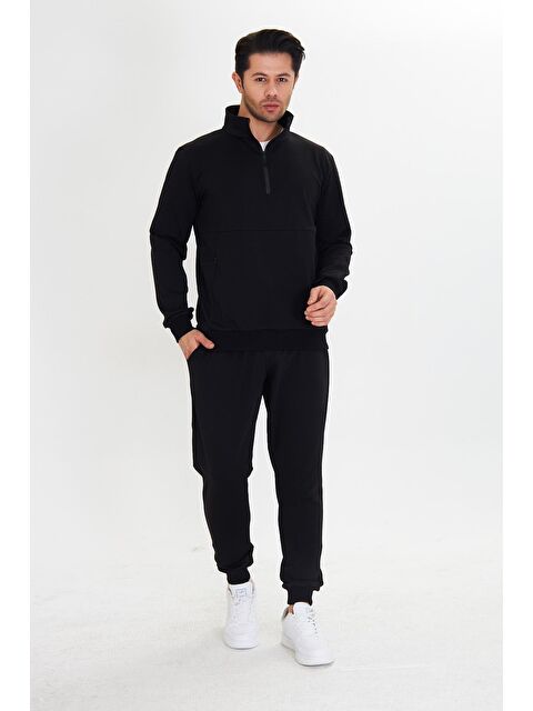 Marco Ferry Yarım Fermuarlı Pamuklu Erkek Eşofman Takımı Siyah 5709-S - S000515248-19351